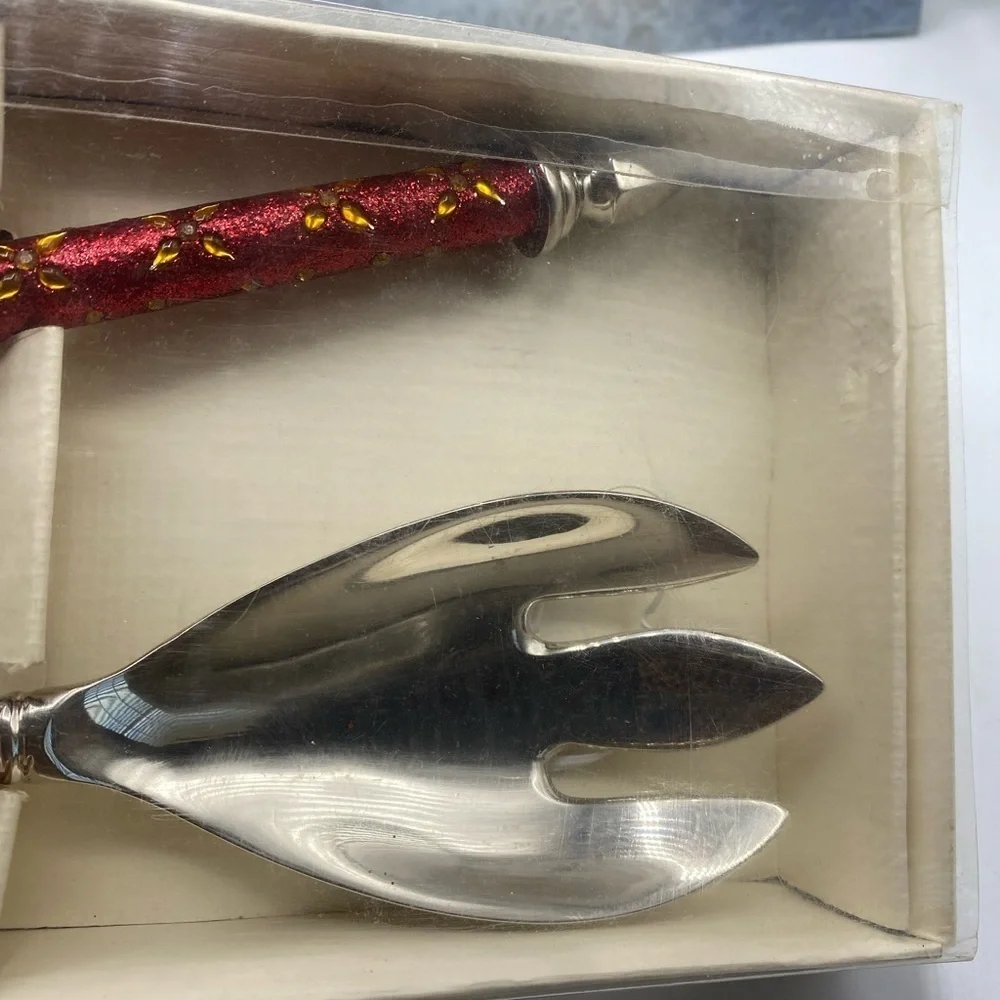 Pier 1 Imports Sequin Silver Red 2pc Serving Utensils‎